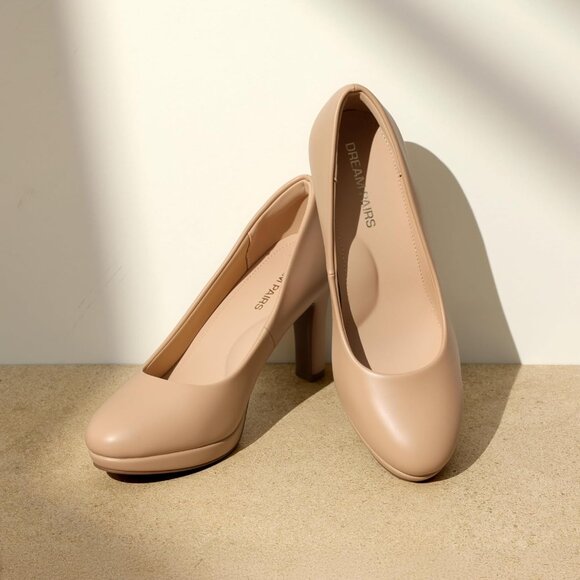 Dream Pairs Women's Nude-pu Polyurethane (PU) Close Toe Low Kitten Heels Pump - Picture 3 of 7